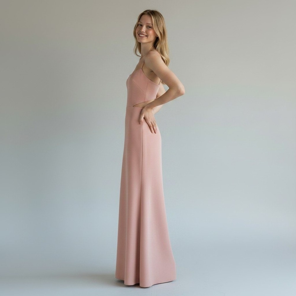 Jenny Yoo Palmer Gown Whipped Apricot Knit Crepe Cutout Open Back Maxi Size 14